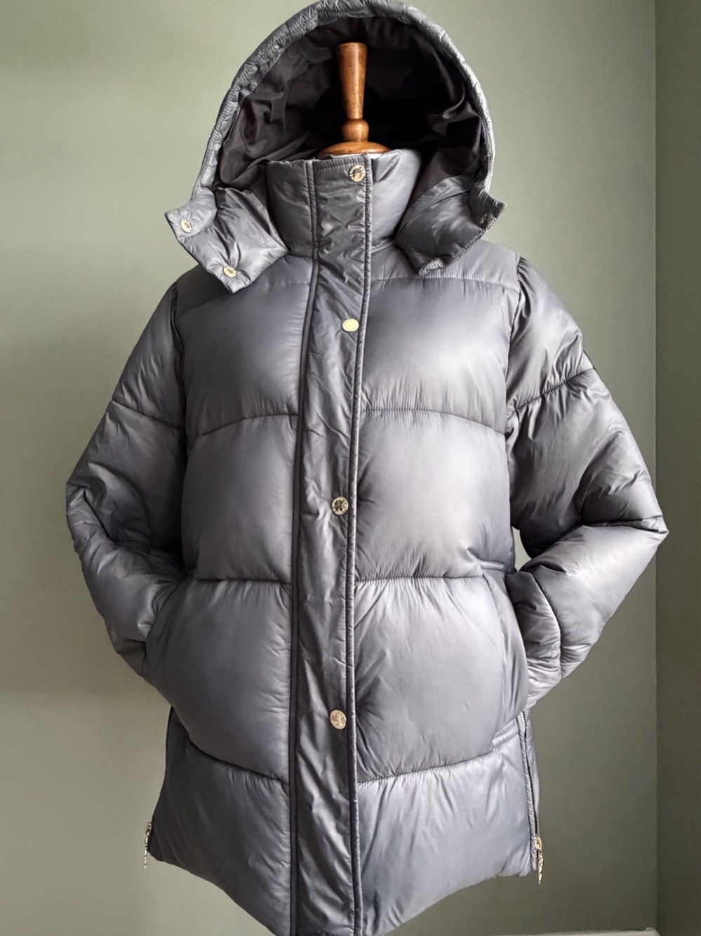 P.E Nation Puffer Winter Coat in Gray with funnel neck Size Small Like New